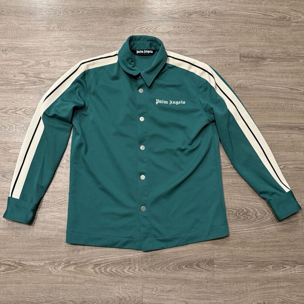 Palm Angels Green Track Jacket Cream Stripe Logo XS Authentic Streetwear